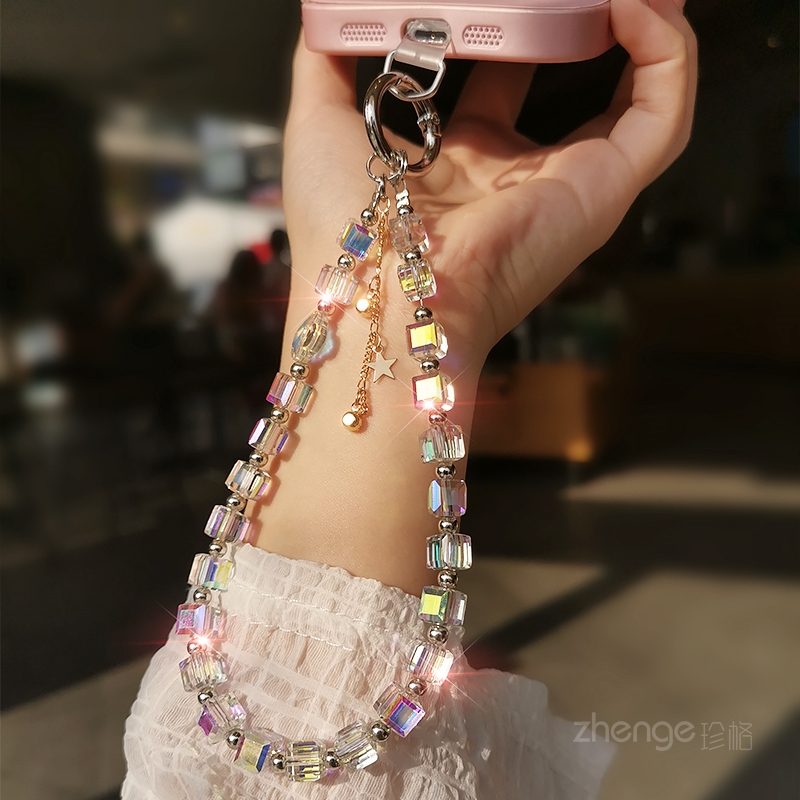 水晶串珠手机链女手腕挂饰小清新
