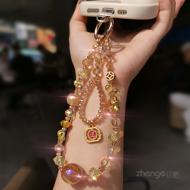 招财猫水晶手机链女手腕吊坠挂件