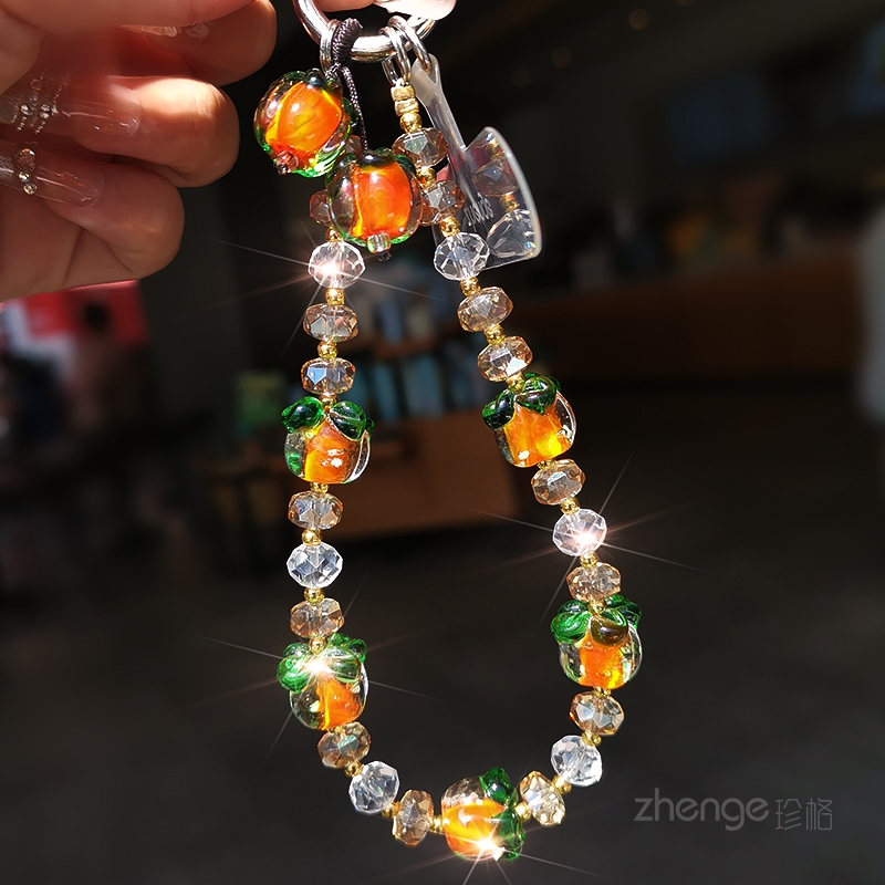 虹客柿柿如意手机链水晶挂件精致手作串珠饰短款户外旅游行逛街防丢手提链带子超好看电话壳套手机挂绳女新品