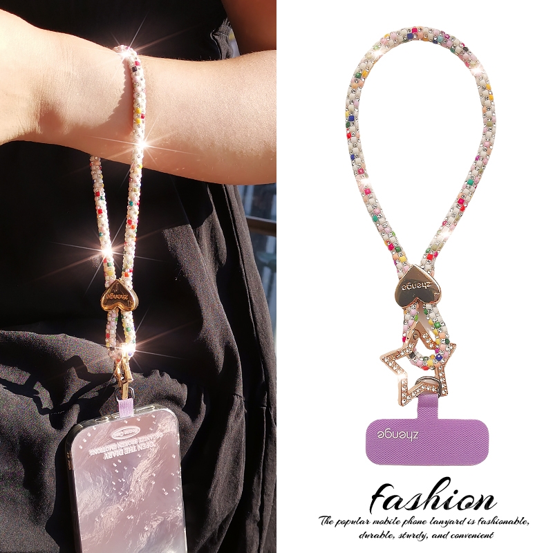 虹客手机挂绳闪钻爱心星星扣手腕链短款精致高级感旅游行逛街防丢摔手提带子电话套壳手机链女士时尚高端新品
