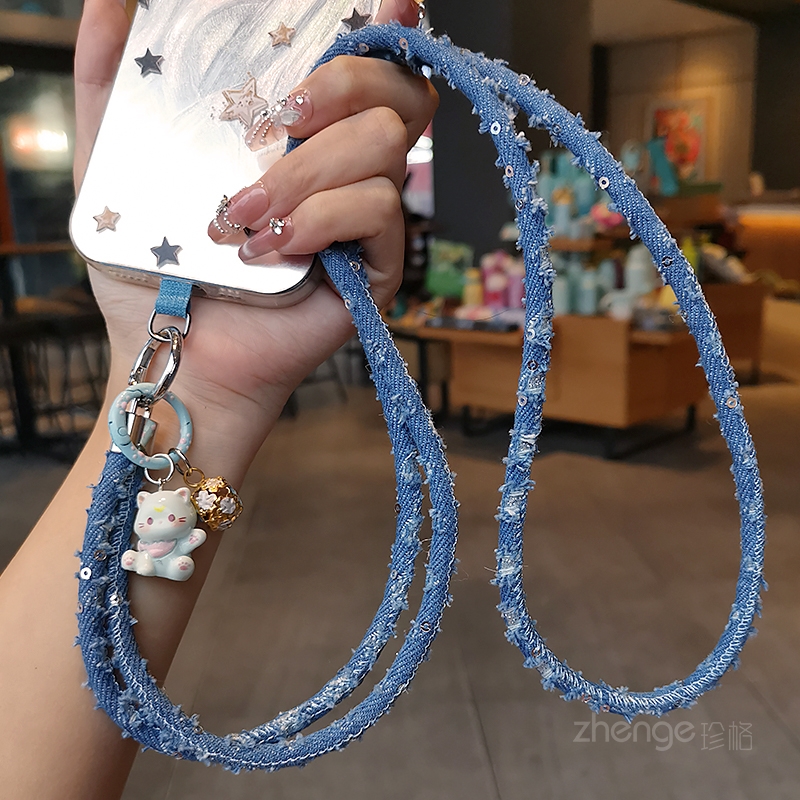 破洞牛仔手机挂绳女斜挎ins个性