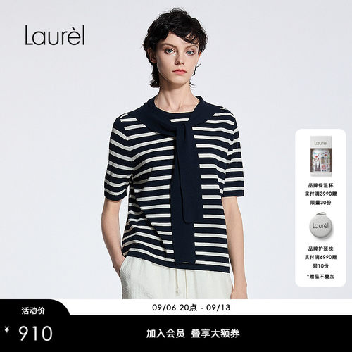 【莱赛尔纤维】Laurel劳芮条纹海军风披肩毛衫LWD363M02500