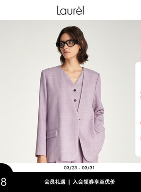 【轻薄绵羊毛】Laurel劳芮新款宽肩无领休闲西装女LWD343T01100