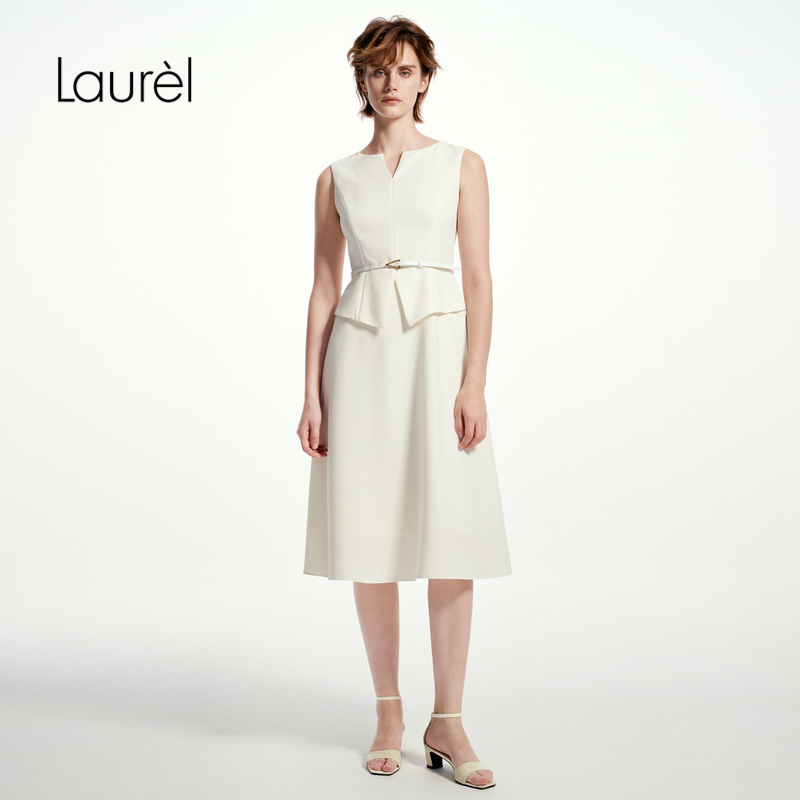 Laurel劳芮25春新款假两件无袖收腰淡人极简连衣裙LWD361Y02500