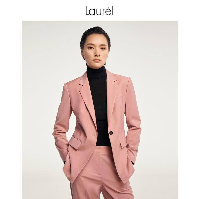 LAUREL弹力羊毛修身通勤西装外套