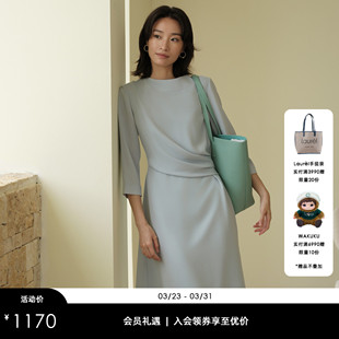 Laurel劳芮进口三醋酸淡人收腰显瘦气质中袖 连衣裙女LWD323Y60100