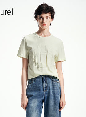 【棉】Laurel劳芮新款天使草绿提花logoT恤女LWL362Z00700