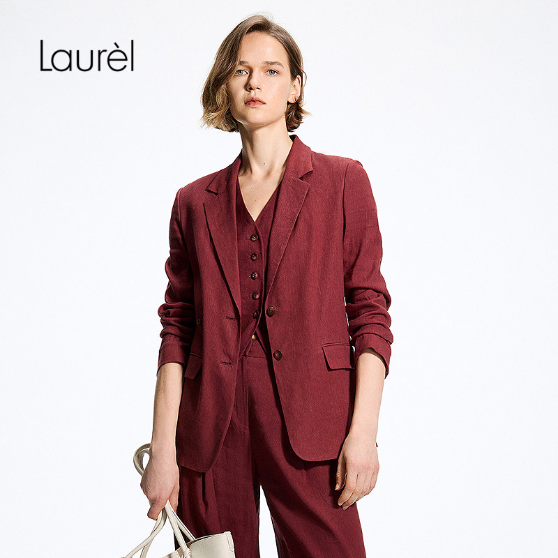 【亚麻】Laurel劳芮26夏新款石榴红V领西装马甲LWL372B02500