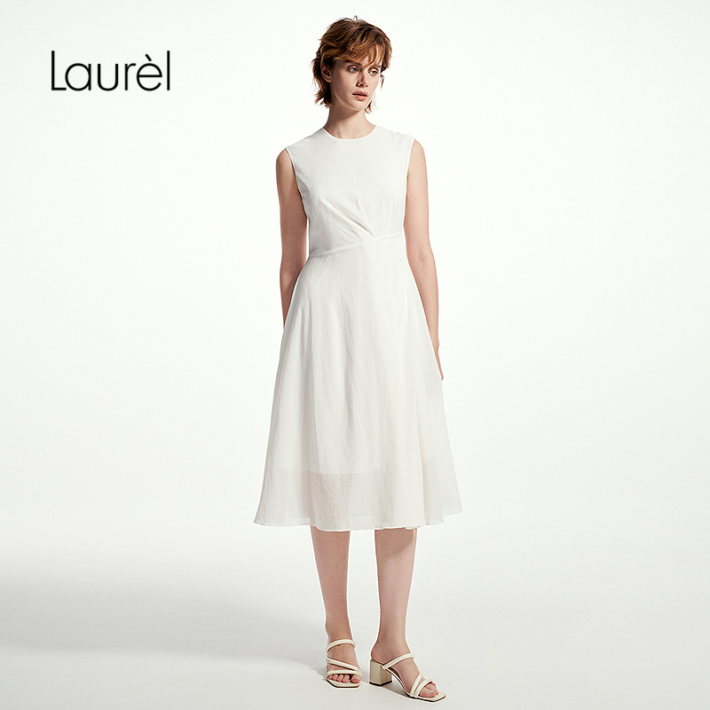 Laurel劳芮25春新款简约纱雾感淡人小白裙女LWD361Y03900