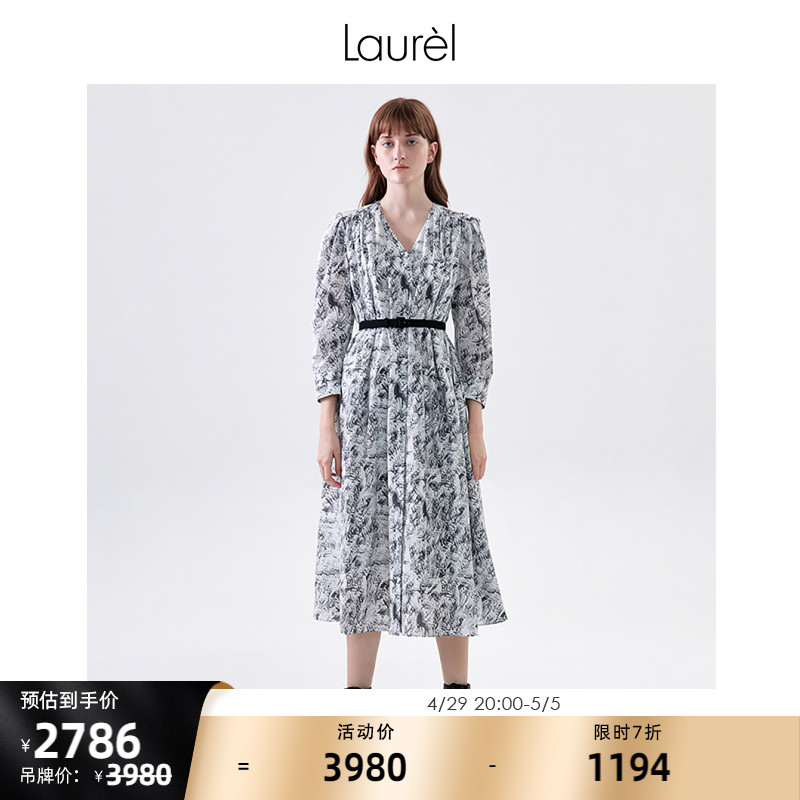 【环保真丝】Laurel 春季 桑蚕丝花苞袖修身连衣裙 LWL332Y11400 女装/女士精品 连衣裙 原图主图