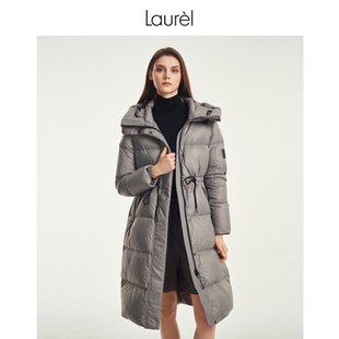 抽绳收腰连帽中长款 Laurel劳芮新款 羽绒服LWD343L01600 白鹅绒