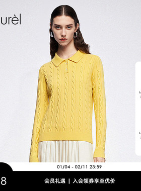 【绵羊毛】Laurel劳芮新款扭花长袖polo针织衫LWD366M07800