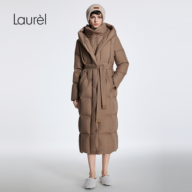 【白鹅绒】Laurel劳芮25秋新款连帽系带长款羽绒服LWD354L02700