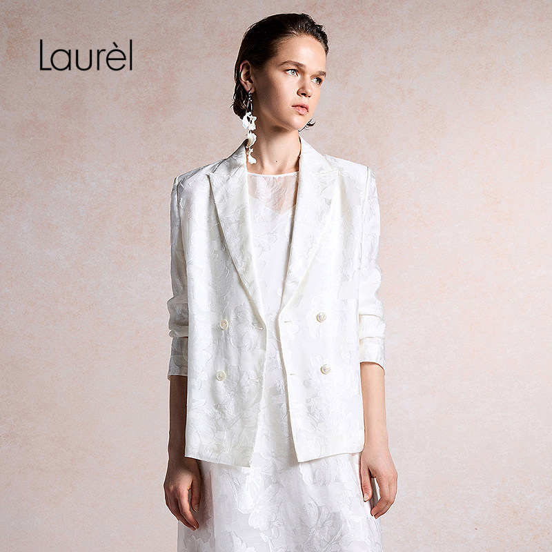 【月影提花剪花】Laurel劳芮26夏新款直身双排扣西装LWL372T02900