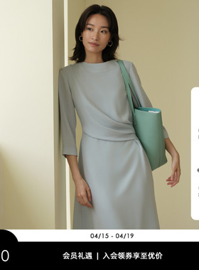 Laurel劳芮进口三醋酸淡人收腰显瘦气质中袖连衣裙女LWD323Y60100