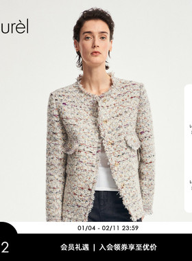 Laurel劳芮新款航海小香风花呢圆领箱型外套LWD353W00400