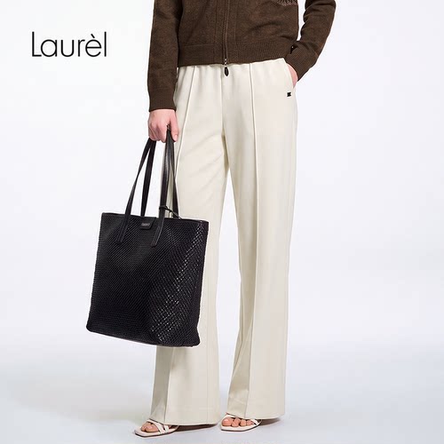 Laurel劳芮26早秋新款慵懒肌理感压褶微喇长裤LWD373K01000