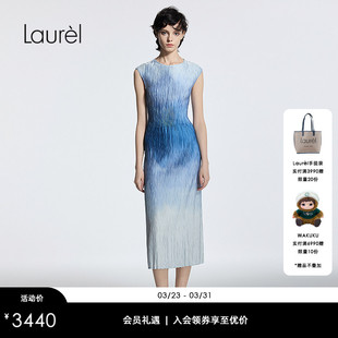 Laurel劳芮新款 泼墨印花波嬉压褶连衣裙女LWD341Y08800