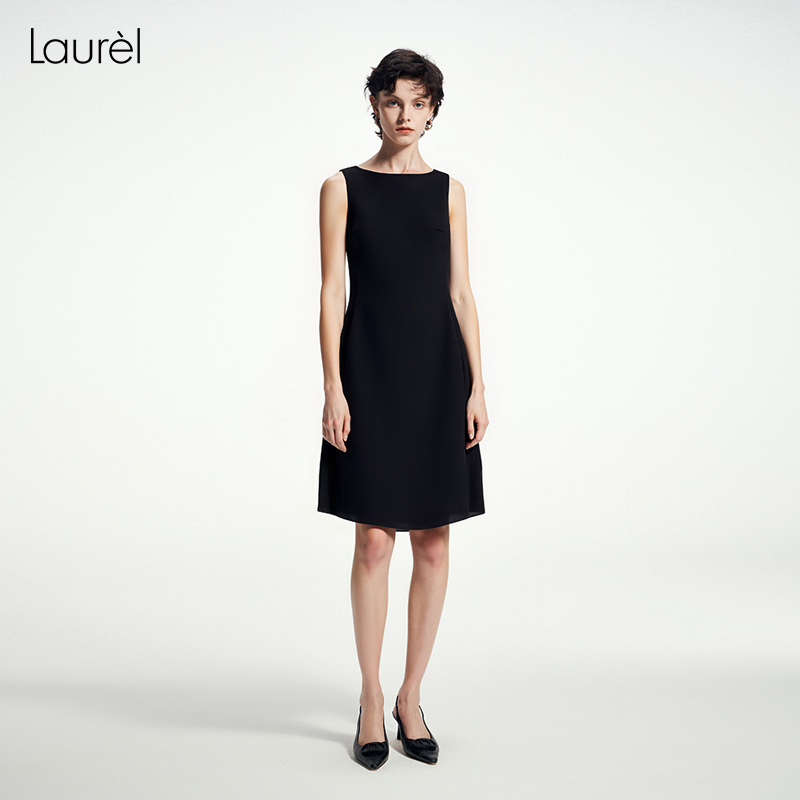 LAUREL无袖收腰船领及膝连衣裙