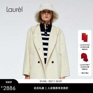 【绵羊毛】Laurel劳芮新款连帽双排扣中长款大衣LWD363D01000