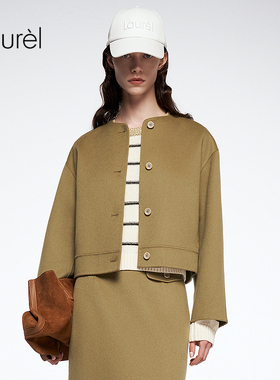 【绵羊毛】Laurel劳芮25秋新款双面呢圆领短款大衣LWD364D00700