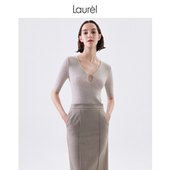 Laurel劳芮春季 水滴领紧身航海百搭毛针织衫 羊毛毛衣LWL331M09800