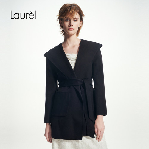 【山羊绒】Laurel劳芮冬新款连帽系带羊绒大衣女LWD356D02500