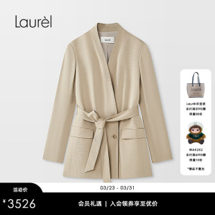 无领系带收腰西装 Laurel劳芮新款 LWD366T00500 三醋酯纤维