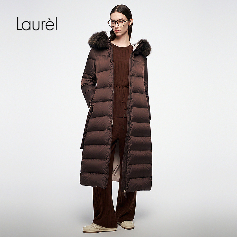 【奢华缎面纱】Laurel劳芮25秋新款琥珀棕长款羽绒服LWL364L01500