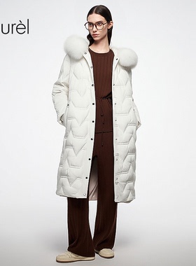 【白鹅绒】Laurel劳芮新款毛领连帽长款羽绒服LWD346L00800