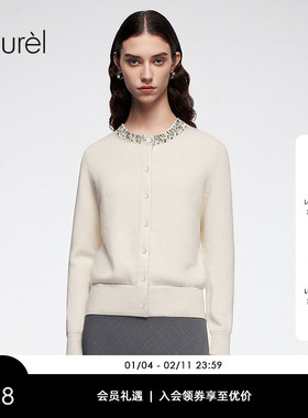 【山羊绒】Laurel劳芮新款小香风镶钻领针织开衫LWD356M047DX