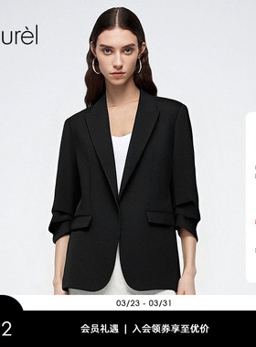 Laurel劳芮新款七分袖褶皱收腰西装LWD366T02400