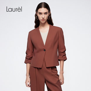 西装 无领褶皱七分袖 Laurel劳芮25秋新款 女LWD365T02300 绵羊毛