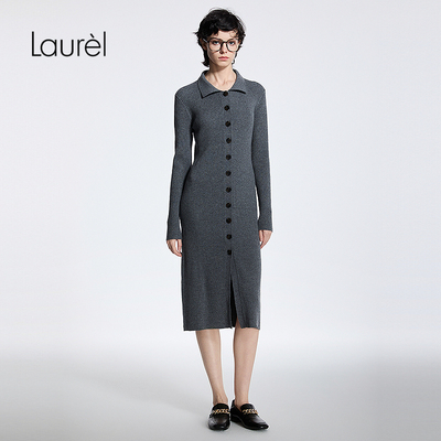 【锦纶】Laurel劳芮25秋新款衬衫领单排扣针织连衣裙LWD363M04000