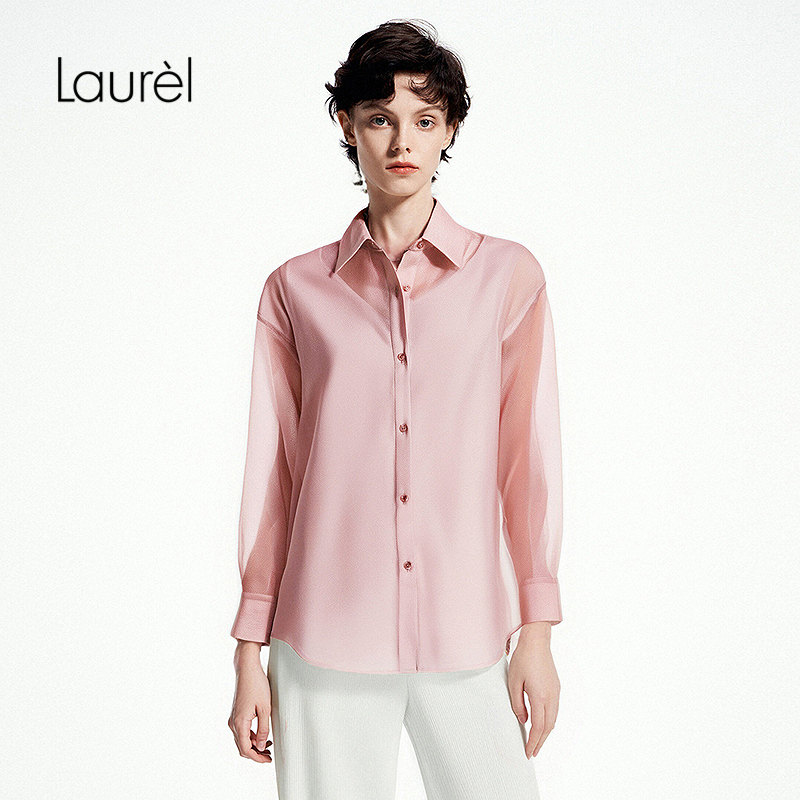 Laurel劳芮25春秋新款帕斯蒂尔风欧根纱层次感衬衫女LWL352C01800