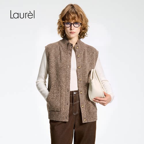 【绵羊毛】Laurel劳芮26早秋款立领金扣针织马甲LWD375M10000