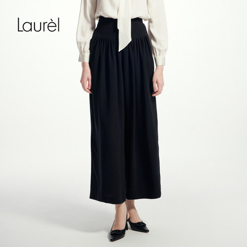 Laurel劳芮新款腰部褶皱高智极简阔腿裤女LWD361K01700