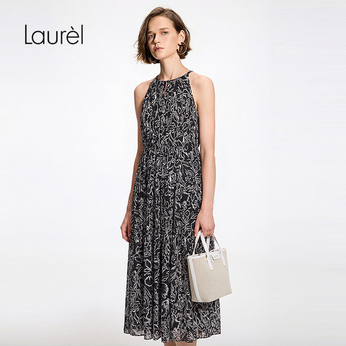 【粘纤】Laurel劳芮复古度假挂脖长款连衣裙LWD366Y01000