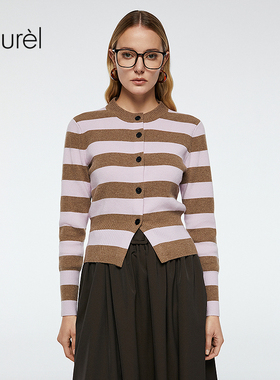 【绵羊毛】Laurel劳芮新款撞色条纹开衫女LWD363M00700