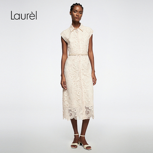 蕾丝收腰连衣裙女LWL363Y04000 Laurel劳芮新款 色织提花料