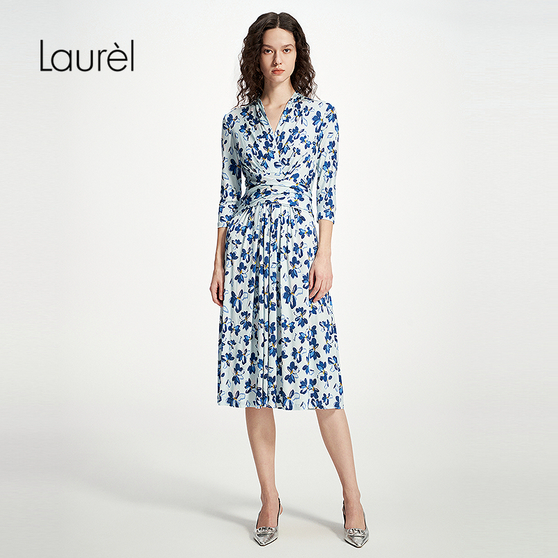 【桑蚕丝】Laurel劳芮25春夏新款真丝波嬉印花长裙LWD361Y06300
