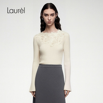 【山羊绒】Laurel劳芮新款蕾丝拼接喇叭袖针织衫LWD354M04800