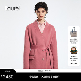 v领系带短款 Laurel劳芮新款 大衣女LWD366T00300 绵羊毛