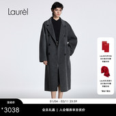 大衣LWD354D04500 戗驳领双排扣长款 绵羊毛 Laurel劳芮新款