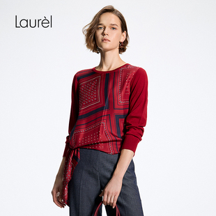 Laurel劳芮26春新款 60支羊毛 几何艺术丝巾上衣LWL371M02500