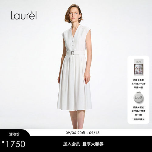 【醋酯纤维】Laurel劳芮26夏新款V领收腰无袖连衣裙LWD375Y06200