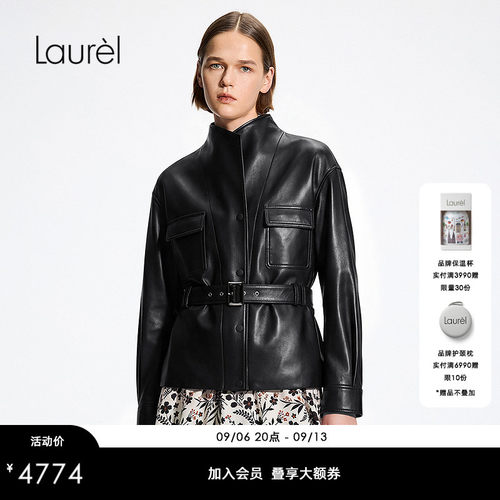 【羊皮革】Laurel劳芮26早秋利落立领腰带工装皮衣LWD372X01400