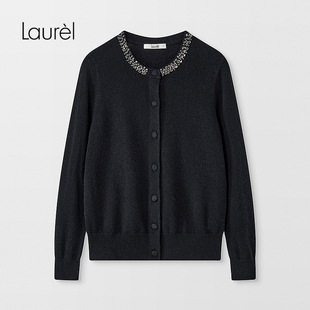 针织开衫 镶钻圆领长袖 Laurel劳芮新款 LWD356M048DX 绵羊毛