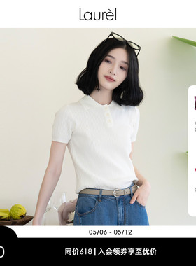 【进口醋酸】Laurel劳芮新款POLO领短款miu系针织衫LWD343M05100