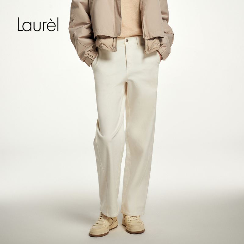 【棉】Laurel劳芮新款淡人磨毛加绒阔腿白色牛仔裤女LWL354K02100